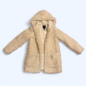 Forever 21 Cream Fuzzy Hooded Coat